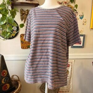 Vintage Scoop Neck Striped Thick Short Sleeve Womens Size 18W/20W